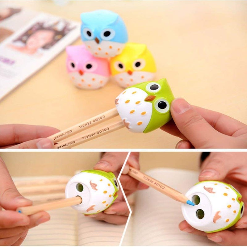 FMELAH Dual Holes Mini Cute Lovely Cartoon Animal Owl Pencil Sharpener Creative Kawaii Cutter Knife School Supplies Manual Large Eyebrow Pencil Cutter Accessory(4pcs) - Image 4